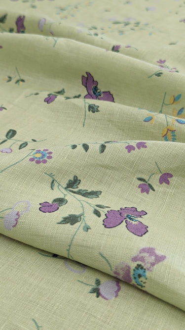 A Romantic Sprinkle of Flowers 100% Linen Green