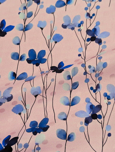Darling Buds of May 100% Silk, Jacquard Pink Blue
