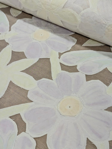 Déjà Bloom, Silk Organza with hand painted Taffeta Appliqué