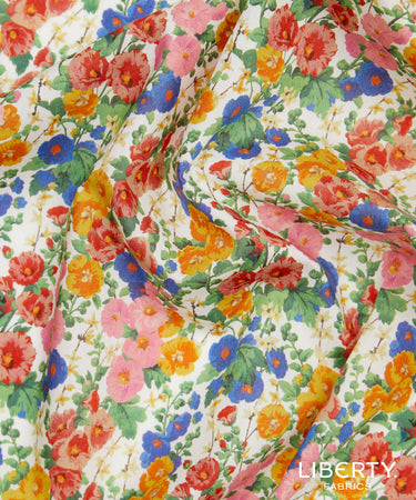 Colorful floral fabric with Liberty Fabrics logo