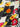 Colorful floral pattern on a black and white checkered silk crepe de chine fabric