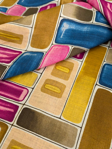 Gridlock 100% Linen Pink Brown