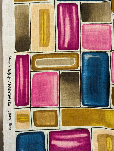 Gridlock 100% Linen Pink Brown