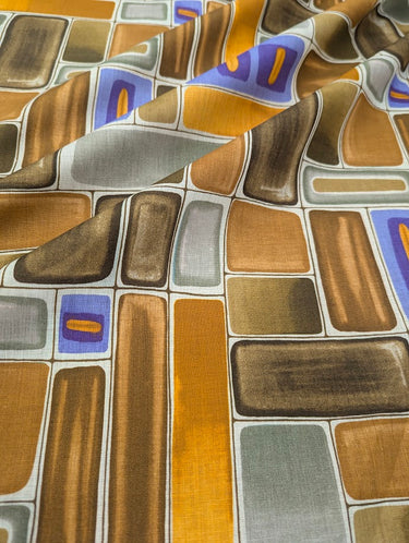 Gridlock 100% Linen Lavender Brown