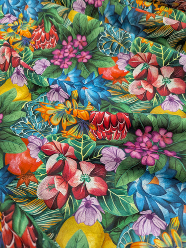 Colorful tropical floral fabric pattern