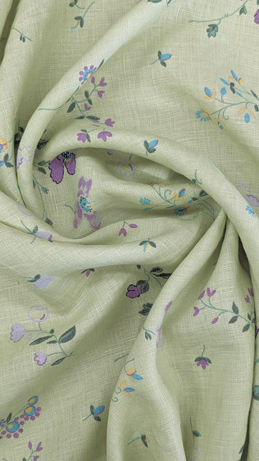 A Romantic Sprinkle of Flowers 100% Linen Green