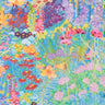 A close-up of colorful floral fabric with a dense wildflower pattern in blue, green, pink, purple, yellow, orange, and red. The Liberty Fabrics logo is visible in the bottom right corner.