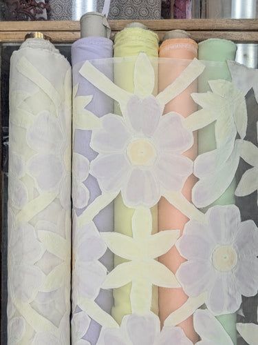 Déjà Bloom, Silk Organza with hand painted Taffeta Appliqué