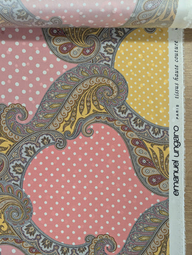 Dolcina, 100% Silk, Jacquard, by Emanuel Ungaro Pink and Yellow
