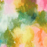 Abstract watercolor fabric pattern with blended pastel pink, green, yellow, orange, and white tones.