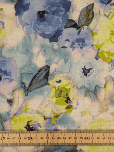 Floral fabric pattern with a ruler at the bottom for scale