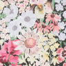 Colorful floral pattern on a black background with Liberty Fabrics branding.