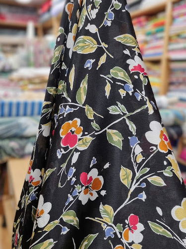Ophelia 100% Silk, Satin Crinkle Georgette Black
