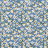 Floral pattern with white flowers on a blue background, featuring the Liberty Fabrics logo.