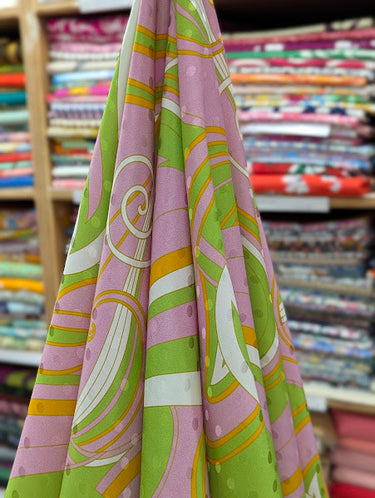 Pink Melody, 100% Silk, Jacquard, Pink Green