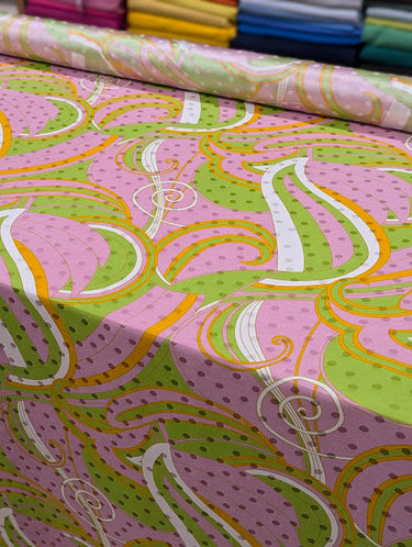 Pink Melody, 100% Silk, Jacquard, Pink Green