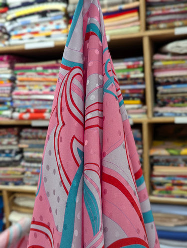 Pink Melody, 100% Silk, Jacquard, Pink Blue