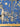Floral patterned line fabric with a blue background, shown with a ruler for scale.