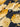 Close-up of a printed pure wool fabric with yellow flowers on a navy background